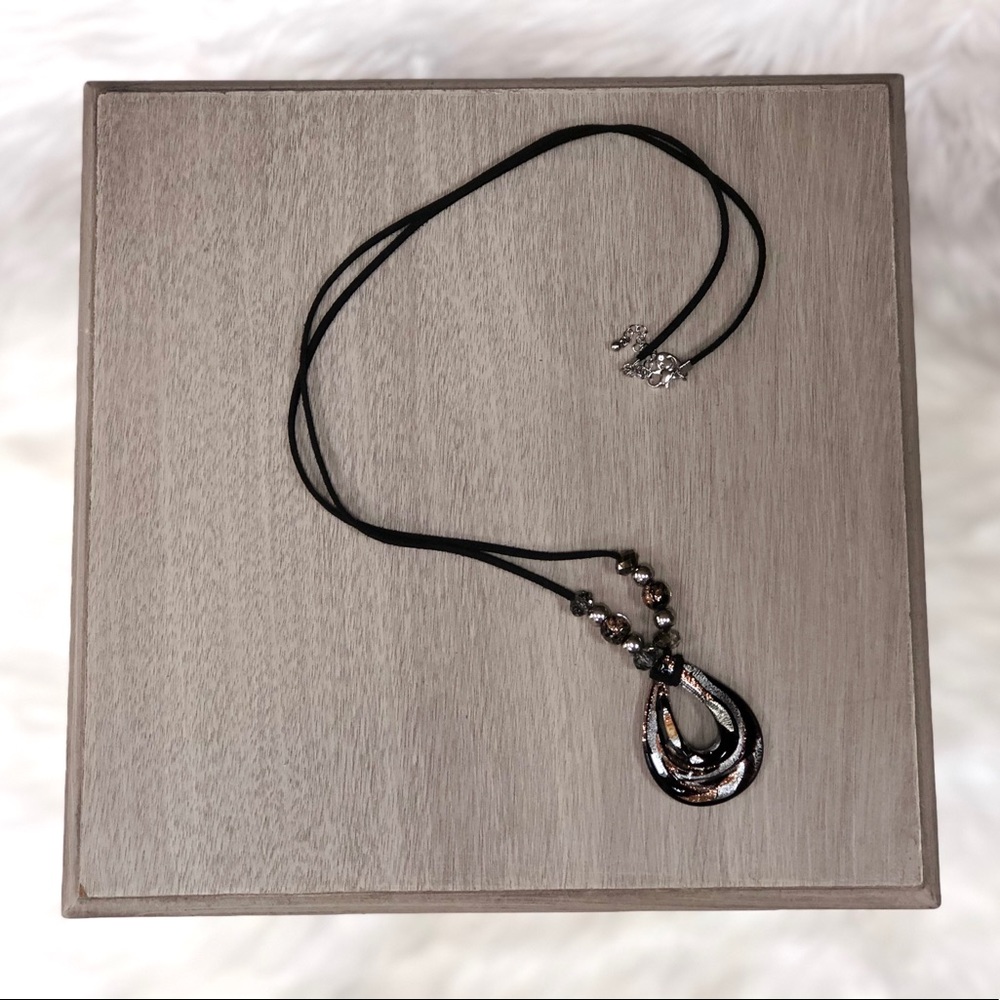 Long Felt Necklace with a Stone Piece